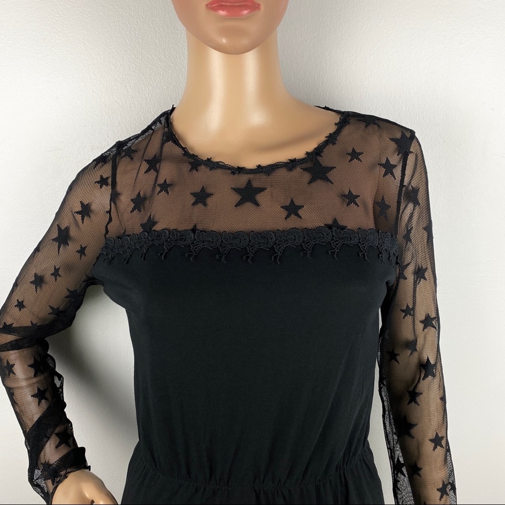 NEW ANNA SUI BLACK SHEER STAR DETAIL LONG SLEEVE MINI DRESS - Picture 4 of 8